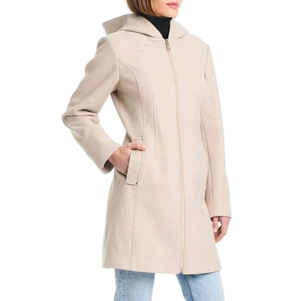 Vince Camuto Cream Hooded Trench Coat